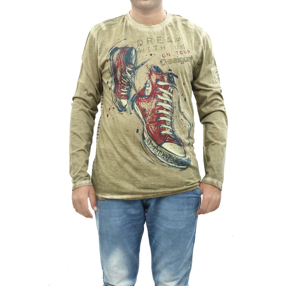 Desigual Men's Striped Printed T-shirt Long Sleeves Round Neck Cotton XL 288336